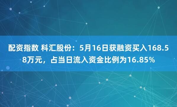 配资指数 科汇股份：5月16日获融资买入168.58万元，占当日流入资金比例为16.85%
